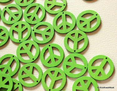 10 x Green Peace Wood Beads 24mm
